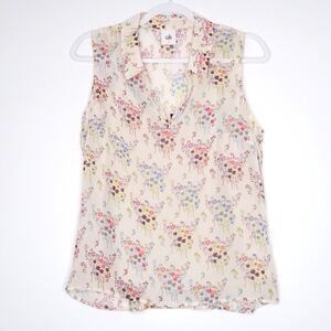 Cabi Womens‎ Sleeveless Blouse Size Small Beige Floral Multicolor V-neck